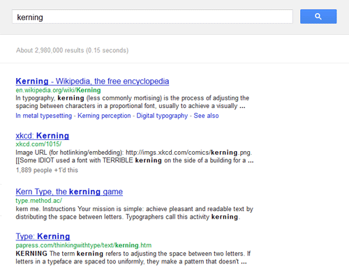 Google search - kerning