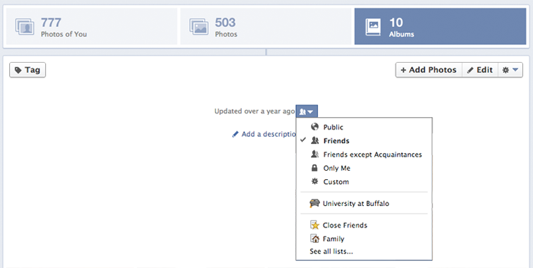 Facebook Albums Settings