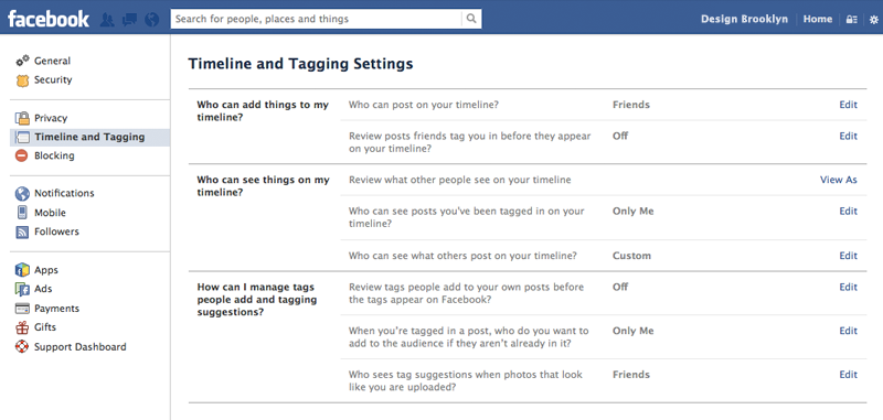Facebook Timeline and Tagging Settings