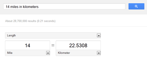 Google - miles to kilometers