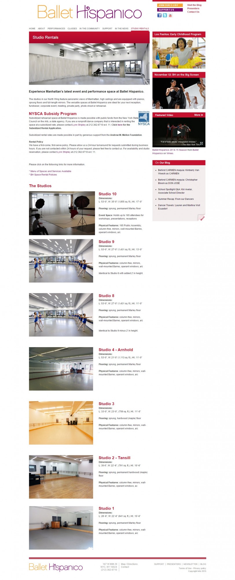 Ballet Hispanico Studio Rental