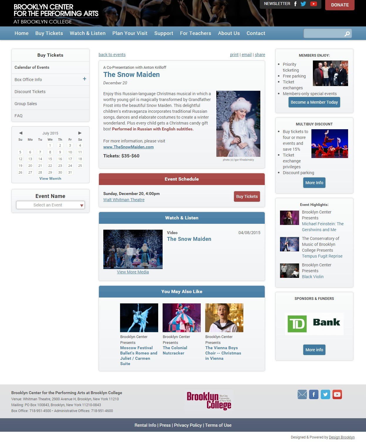 Brooklyn Center for the Performing Arts Event Details