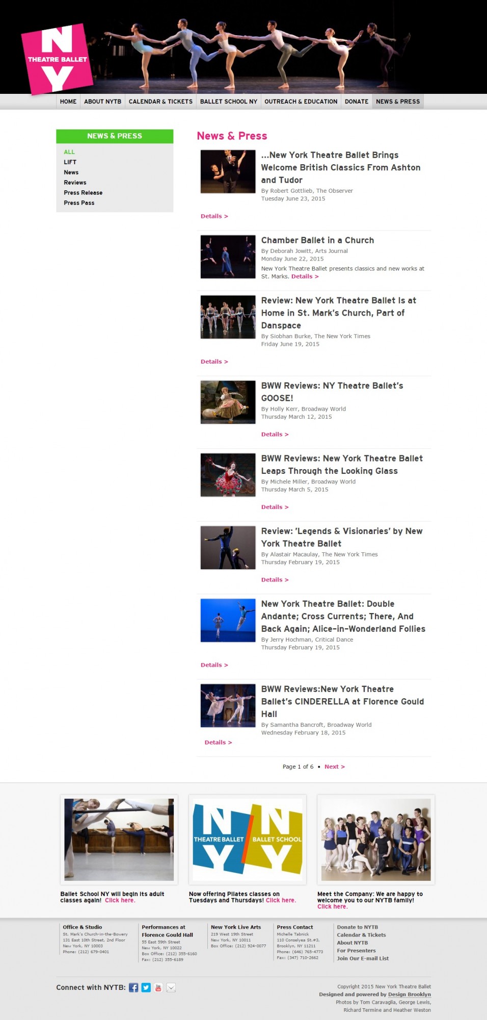 New York Theatre Ballet News Listing