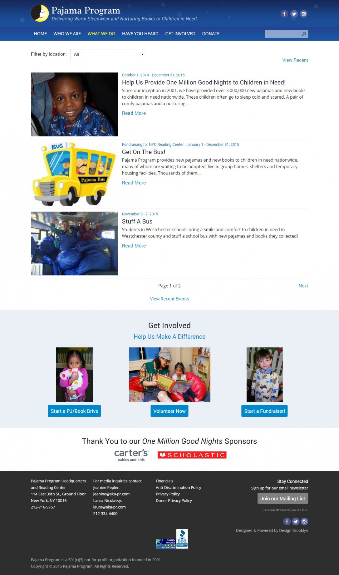 Pajama Program Events Listing